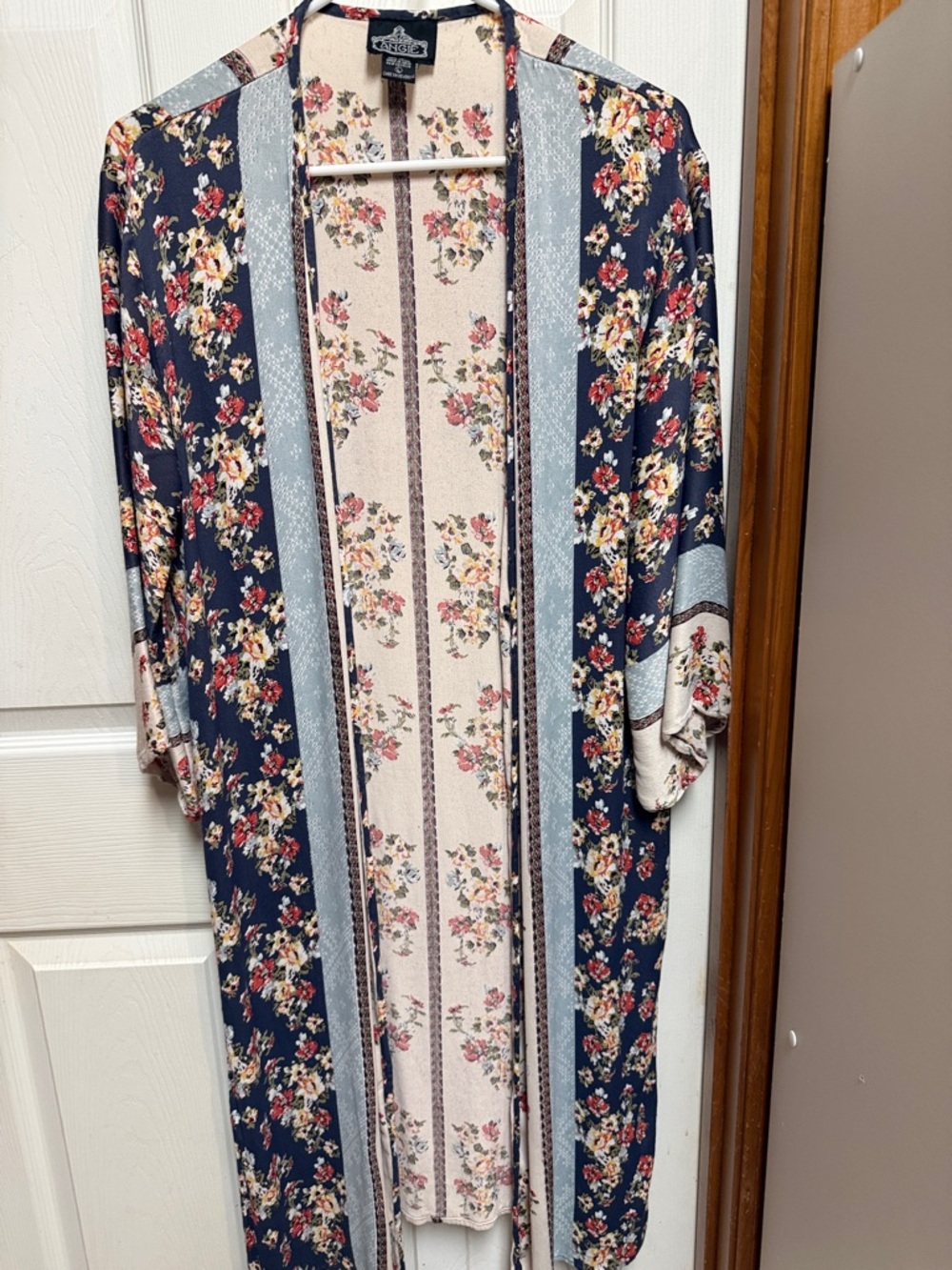Angie Navy & Blush Floral Stripe Open Kimono